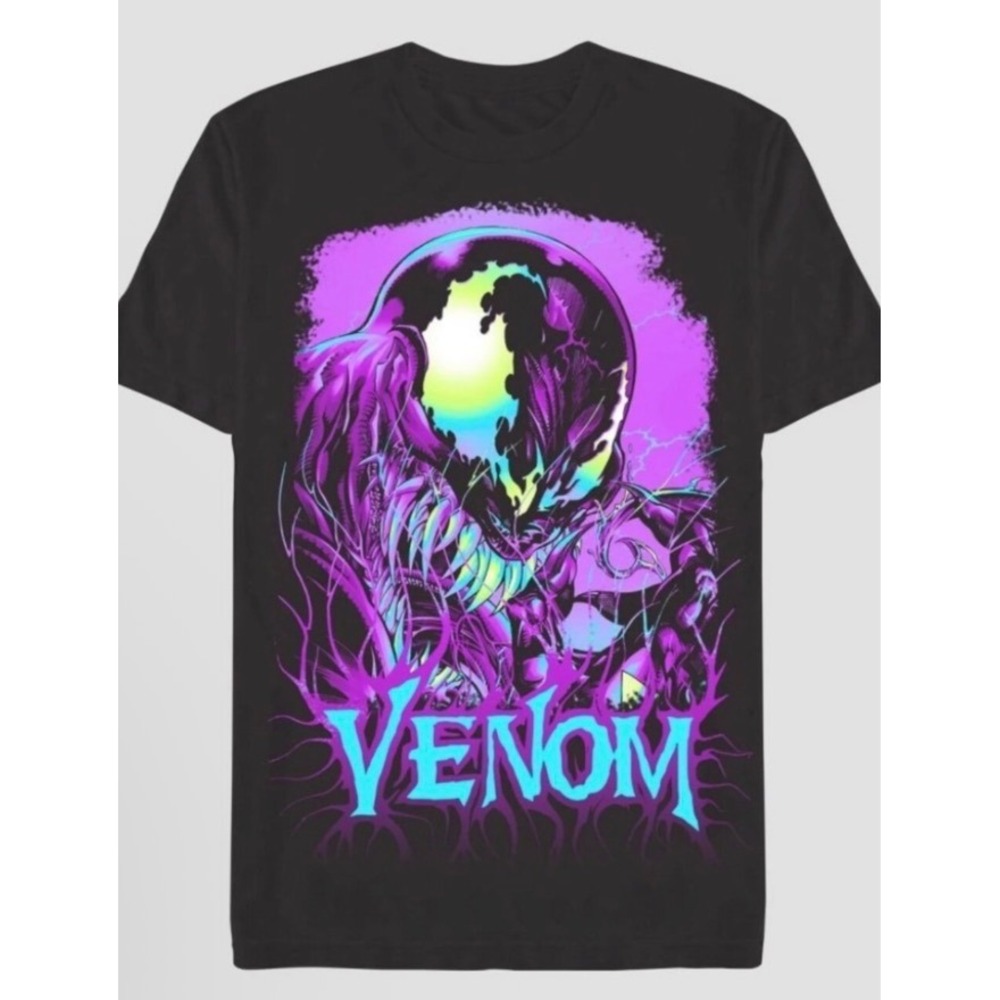 Marvel Venom Graphic T-Shirt Mens Large Black Neon Purple Blue Comic Tee NWT